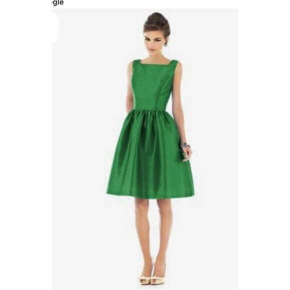 Alfred Sung Green Sleeveless A-Line Back Zipper & Pleated Skirt Women's Dress Si - Picture 1 of 9